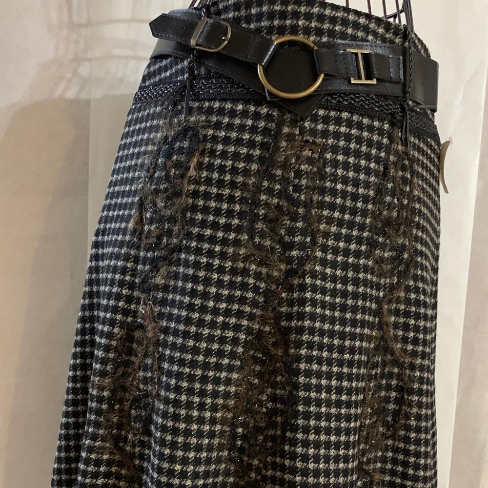 Black/white check skirt uniquely trimmed